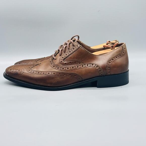 Donald J Pliner Shoes Mens 10 Brown Leather Gozar Wingtip Oxford Dress Brogue main image 9